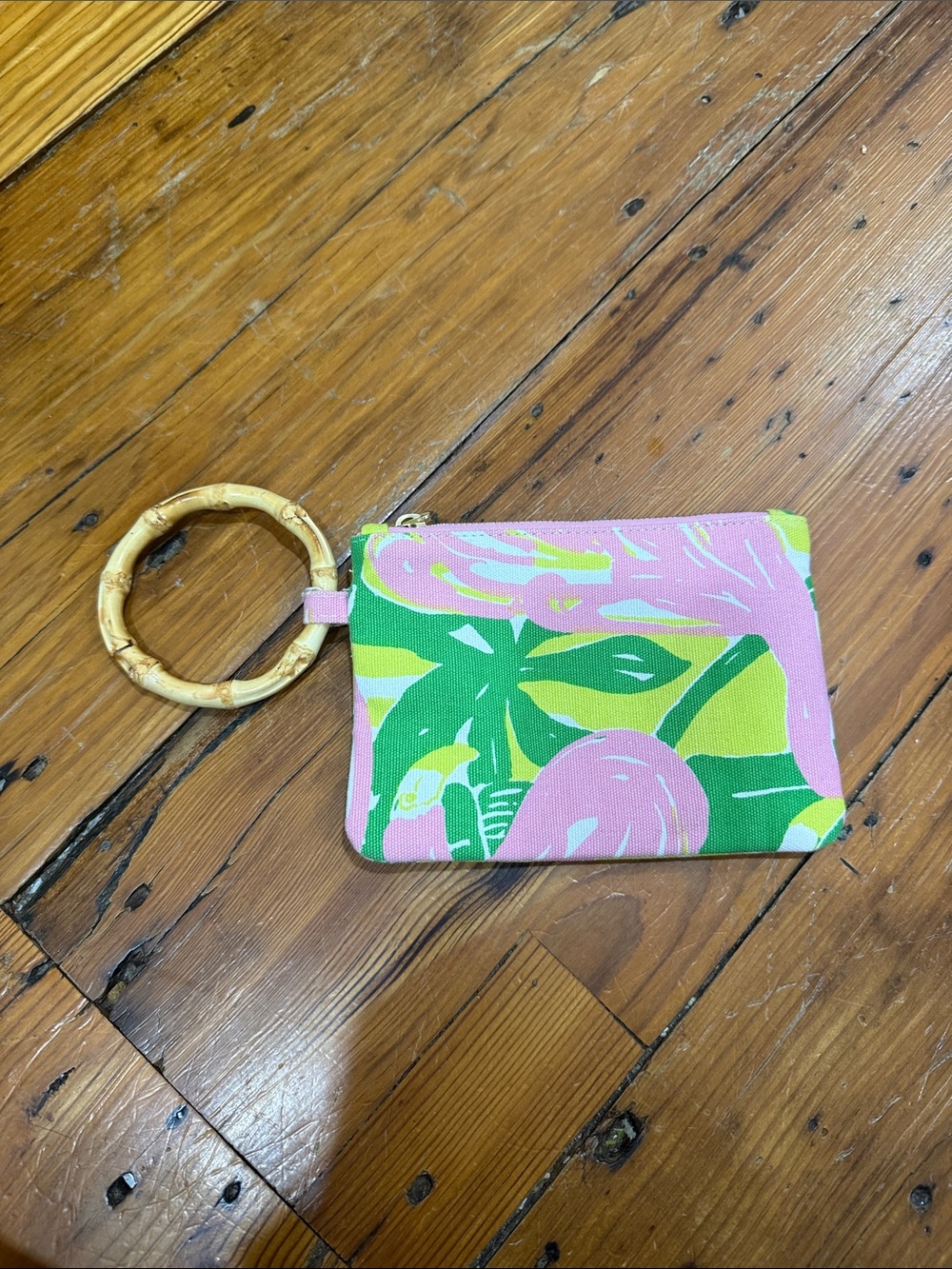 Lilly Pulitzer Tropical Floral wristlet clutch purse Organizer w/ arm ring 7x5